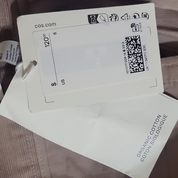 COS Womens Organic Cotton Corduroy Chino Pants Sz 6 New Beige Relaxed High Rise - Picture 5 of 9